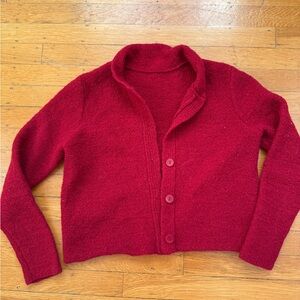 red wool button up cardigan